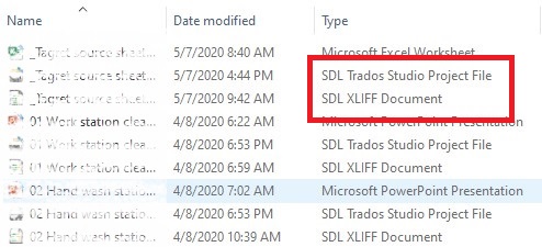 Trados で使用するファイルの形式は拡張子に「.sdlxliff」が付いた SDL XLIFF Document です。